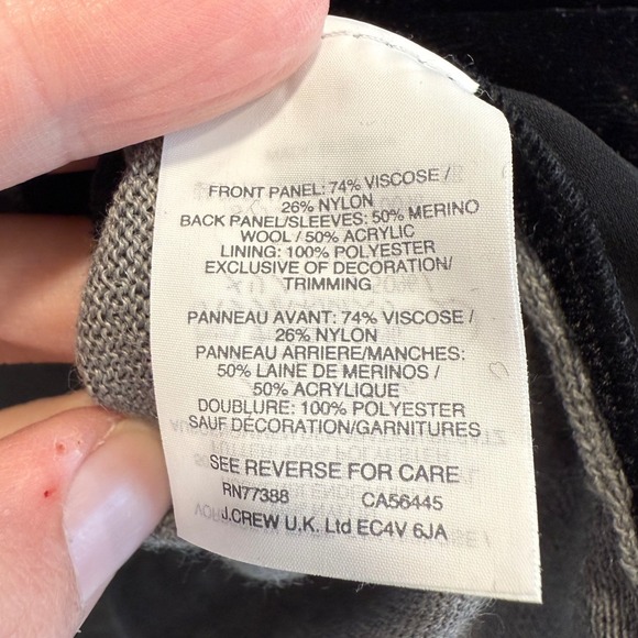 J.Crew Harlow Merino Velvet Panel Cardigan Sweater Gray Black‎ Womens Size L - Picture 4 of 4